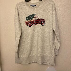 Ellen Tracy Christmas Tree Truck Holiday Sweatshirt Heather Gray Sz Small
